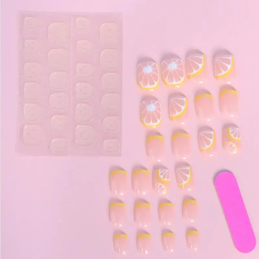 Summer lemon yellow French tip press on nails reusable 24 pcs short length NWT - Picture 10 of 15